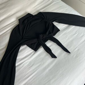 Rainbow Black Tie-Front Long Sleeve Top, Turtle Neck, crop top, dance wear